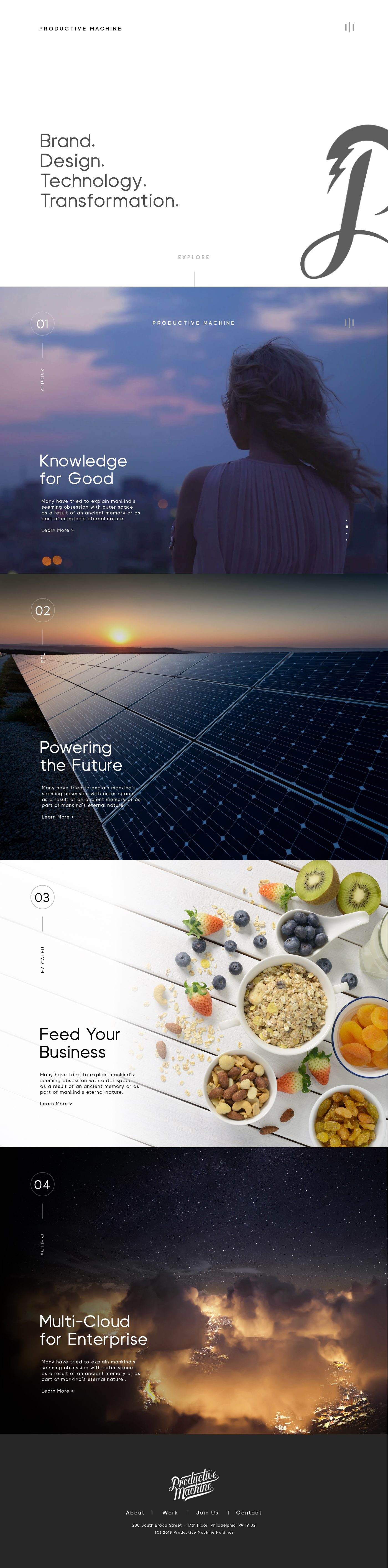 Productive Machine website concept, homepage, dark