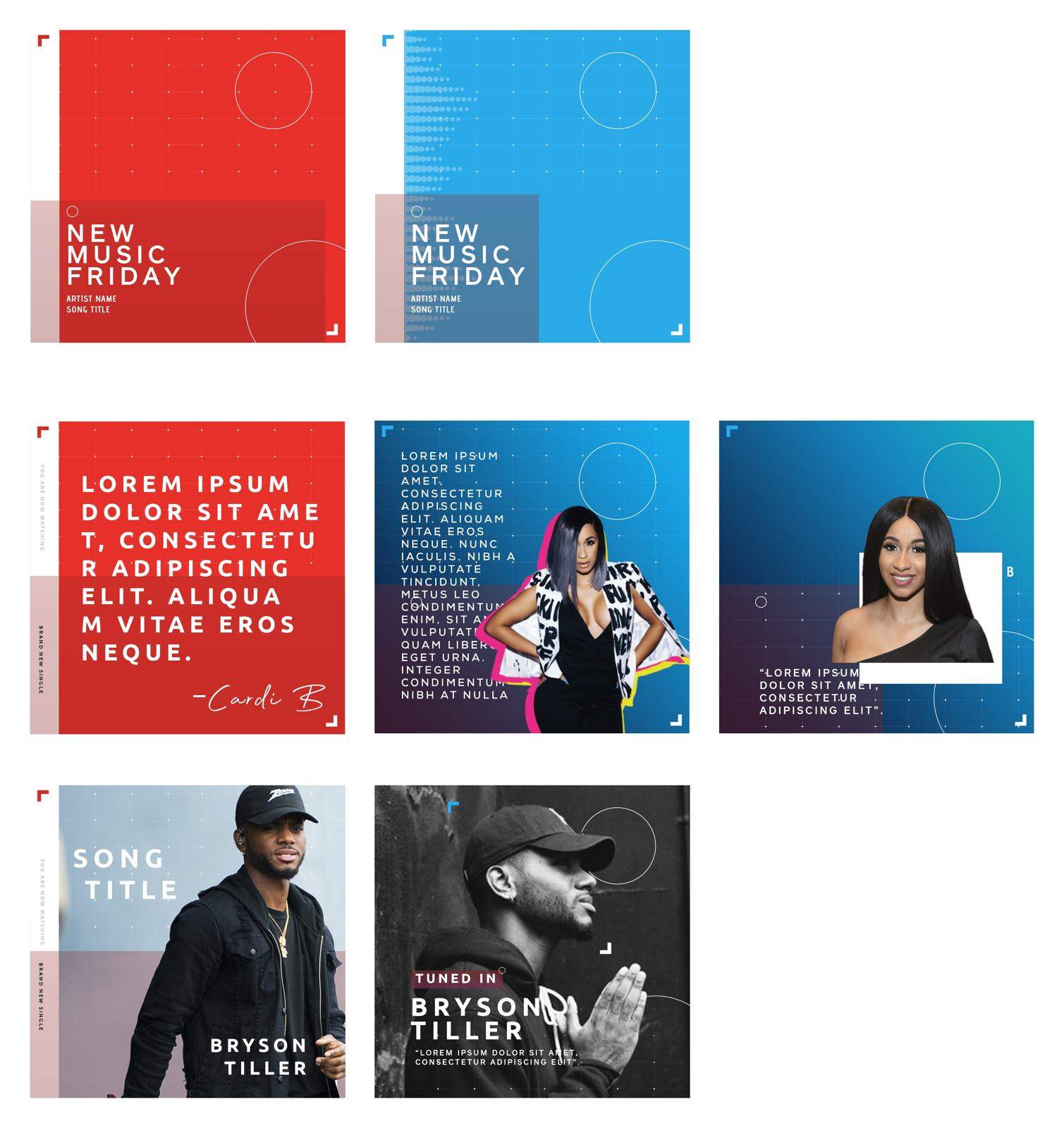 Social template sheet: New Music Friday, quote cards and artist cards
