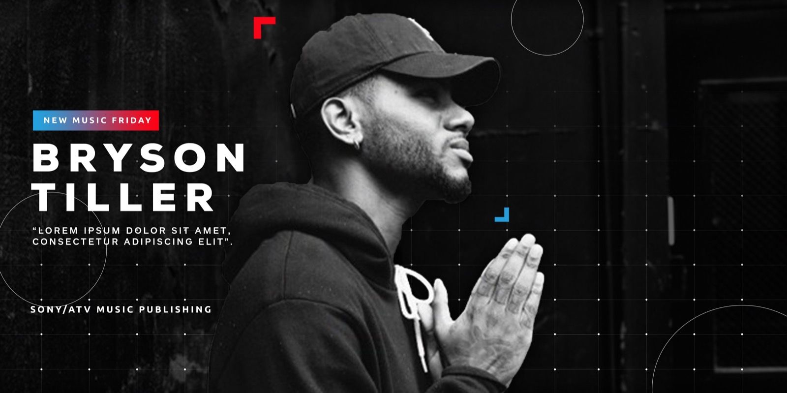 Billboard direction, Bryson Tiller, black and white with blue tag