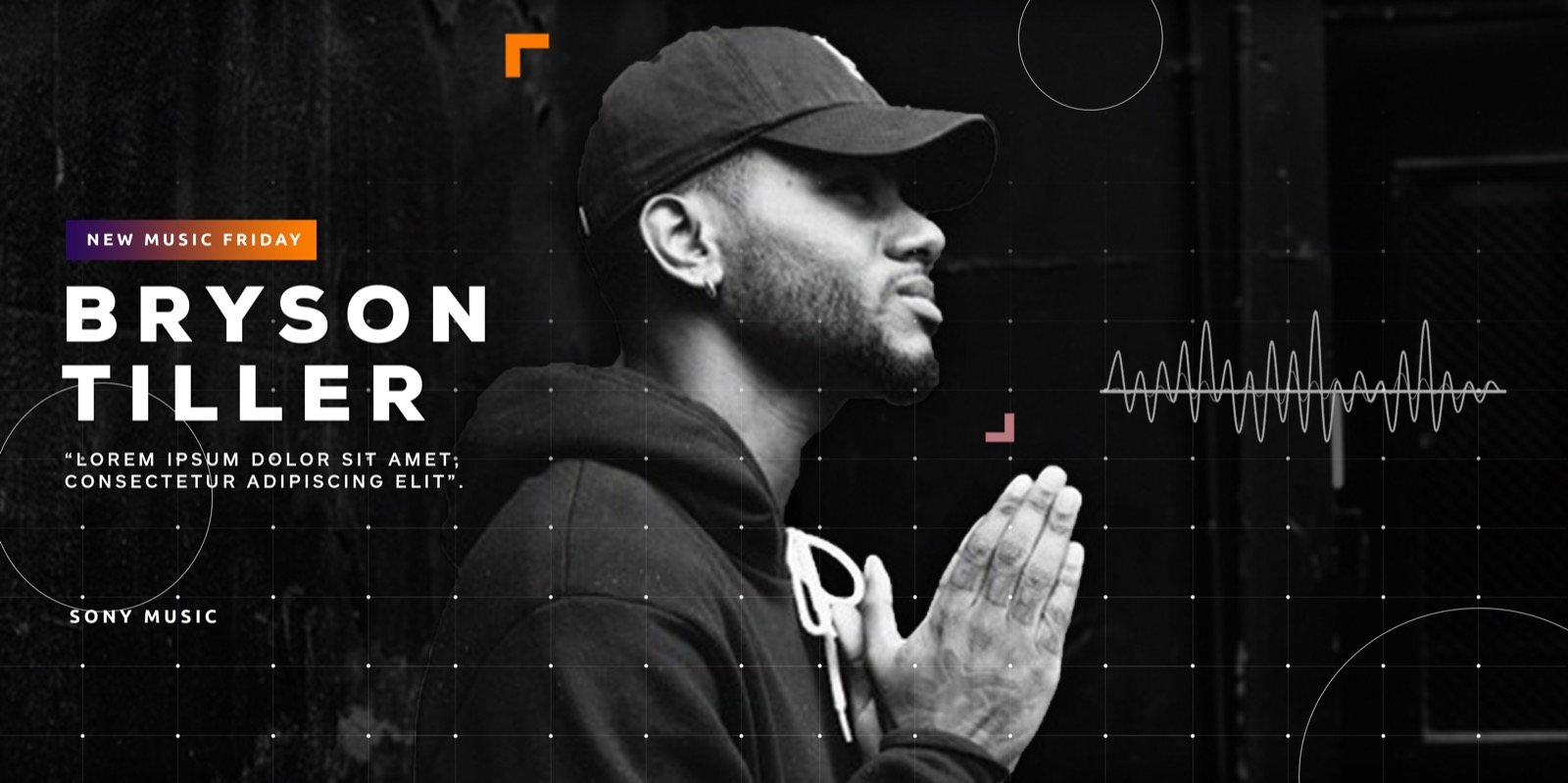 Billboard direction, Bryson Tiller, with a waveform